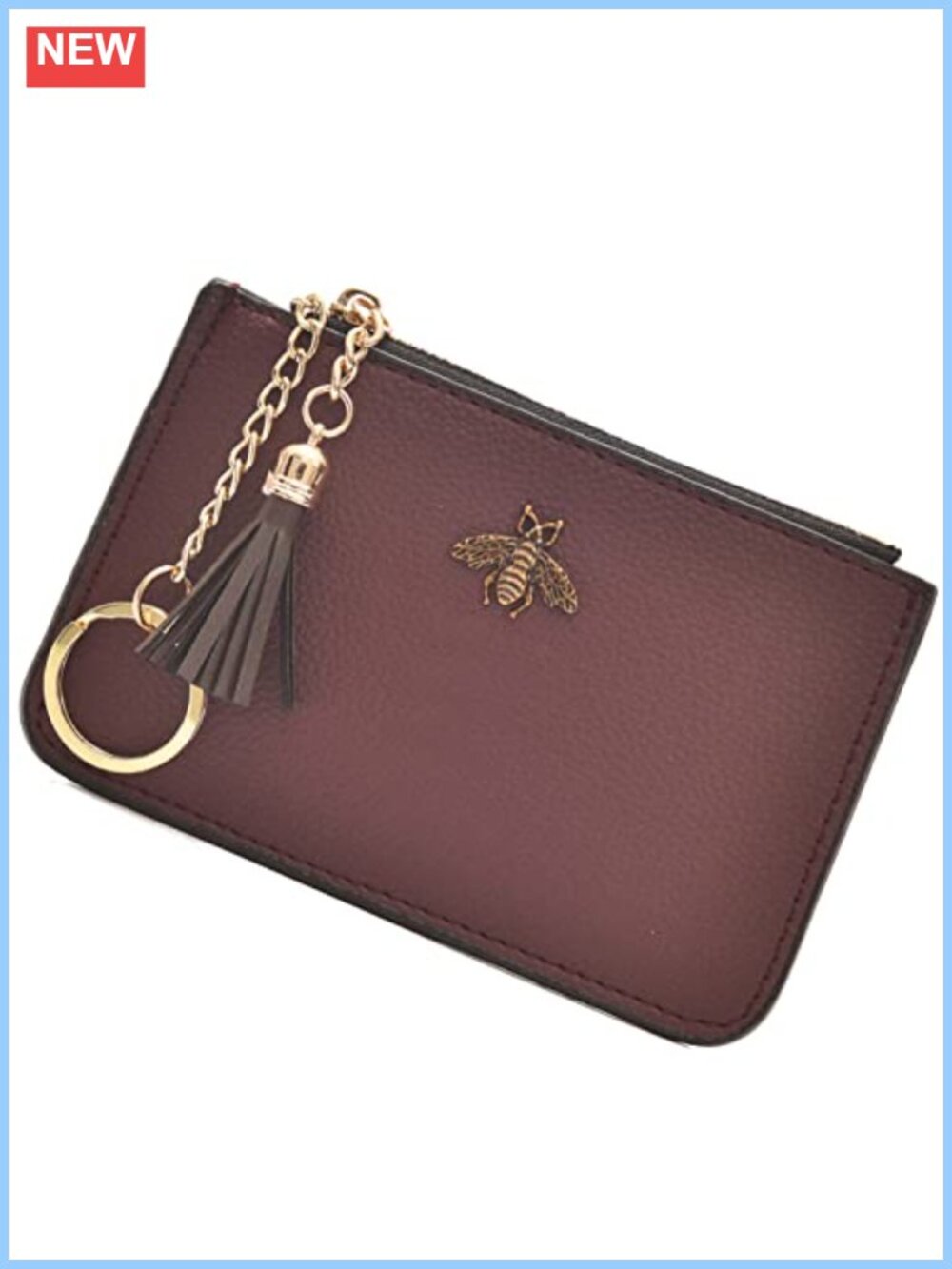 Synthetic Leather Coin Purse Change Pouch Card Holder with Key Chain Tassel Zip